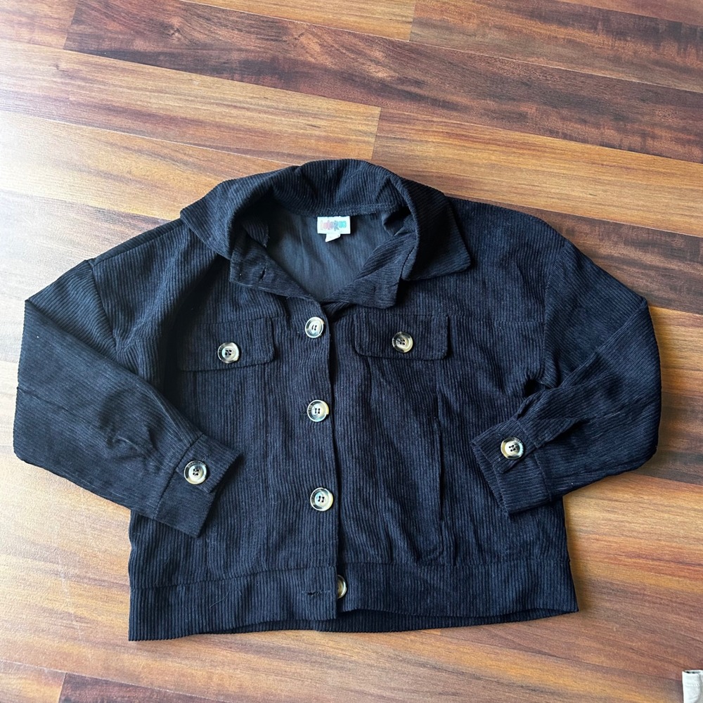 LuLaRoe XXS Black Corduroy Jacket Button Front Cropped‎ Shirt Jacket